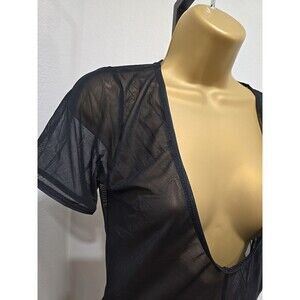 NWT Swim Coverup Women Small Beach Edgy Goth Sexy Black Sheer Mesh Romper Vampy